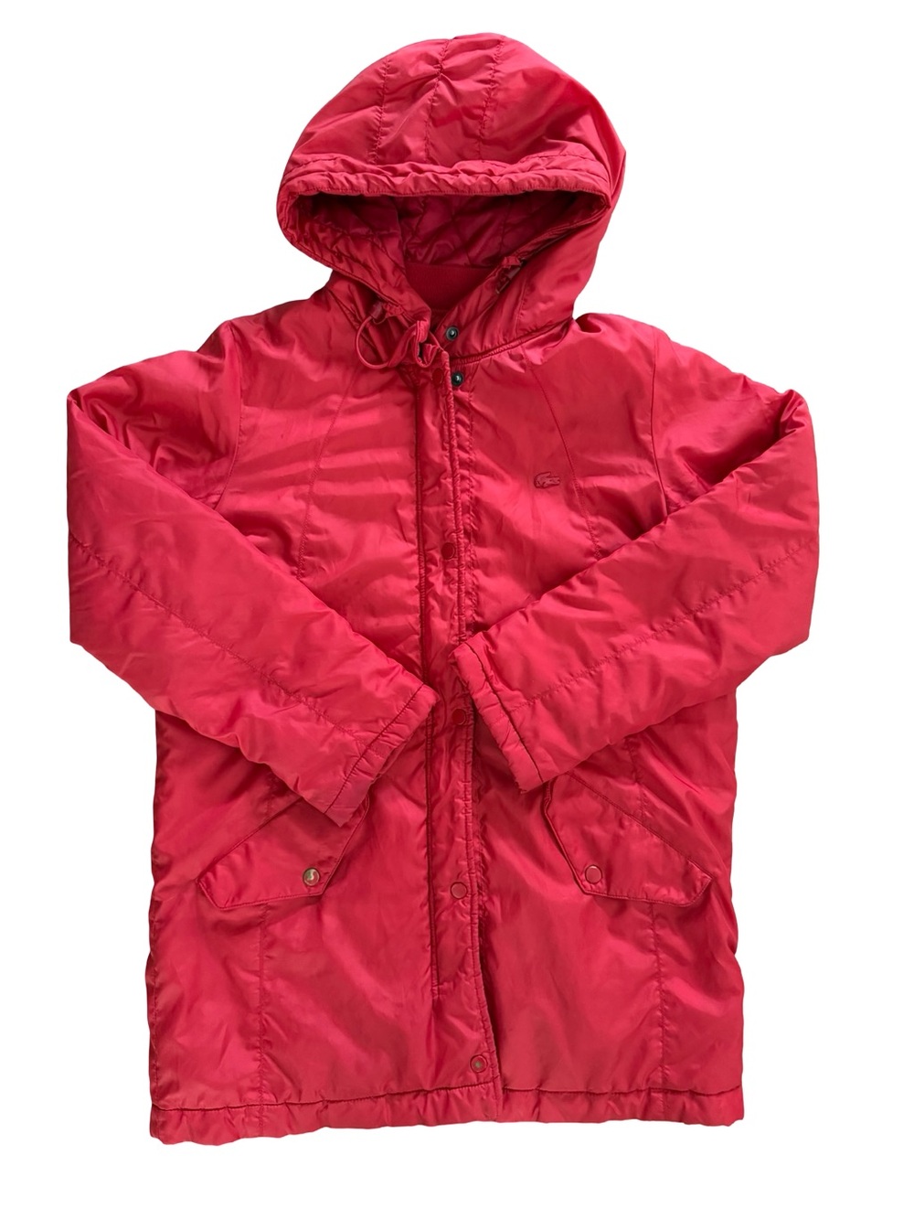 Lacoste Vintage Red Hooded Quilted Parka Jacket Small